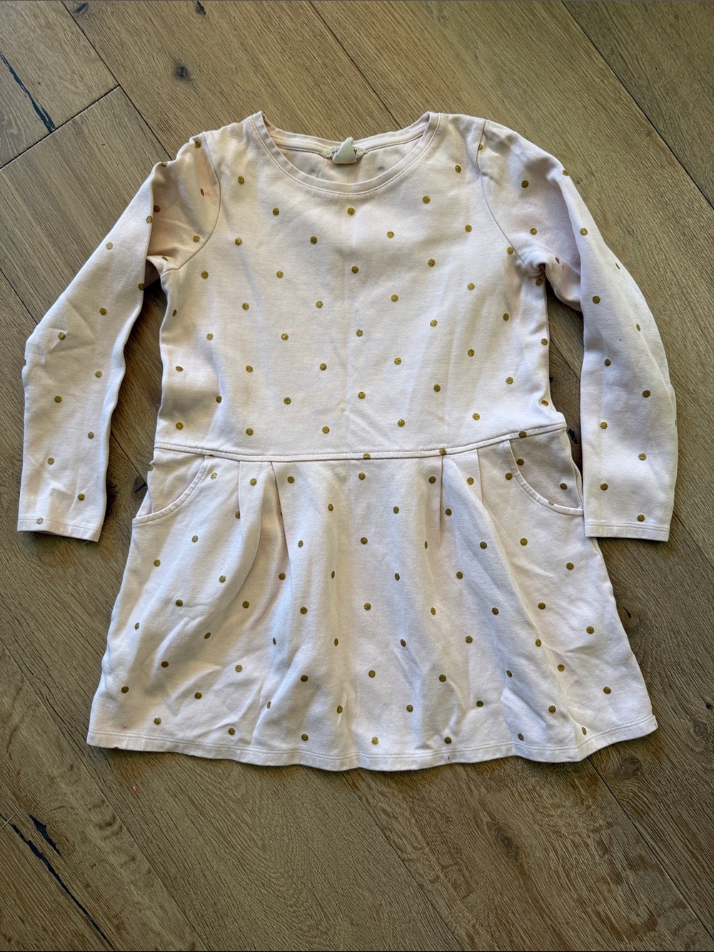 H&M Girls Light Pink Long Sleeve Dress with Gold Polka Dots